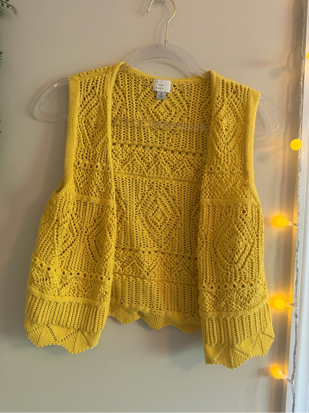 a new day Yellow Crochet Knit Vest Tank Top